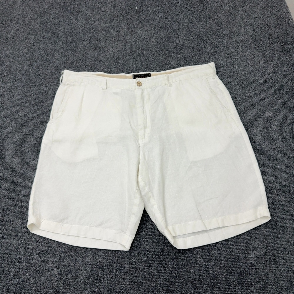 Jos A Bank Reserve Shorts Mens 40 White Linen Flat Front Casual Summer Coastal
